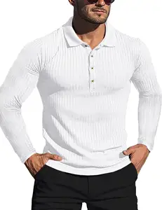 Camiseta con estampado de poliéster y algodón acanalado para hombre, polo de golf personalizado, color blanco sólido, a granel