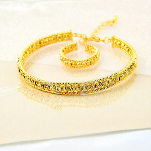 Conjunto de Joyería para Boda, Pulsera y Anillo, Bañado en Oro de 21k, con Cuentas, para Mujer, Elegante, para Fiesta, Venta Caliente - Product Image 1