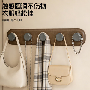 Wall Mounted Clothes Rack With <b>Hooks</b> Gunmetal Walnut Wood Grain Self Adhesive For Kitchen <b>Bathroom</b> Entryway - Product Image 4