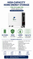 Batería de Almacenamiento de Energía Doméstica Apilable Fuxile FXX-512-600-YFA 51.2V 600Ah 30.72kWh LiFePO4 con BMS Inteligente de 200A CAN/RS485/RS232/WiFi