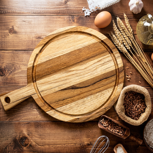 Planche à découper ronde en bois épaisse de qualité supérieure Ha Le FSC avec poignée design, grain de bois naturel, pour la cuisine, fruits, viande, fromage - Product Image 1