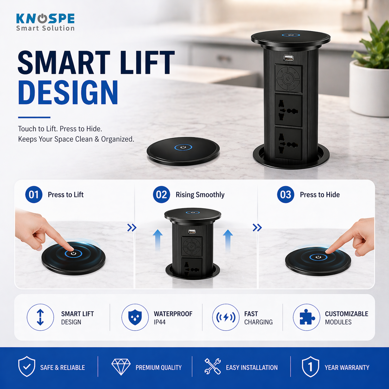Wireless Motorized Pop-up Socket IP44 For SAA/CE/CB/UKCV//ETL/KC/CCC/ISO USB Tabletop Smart Outlet Kitchen Island Plug · image 3