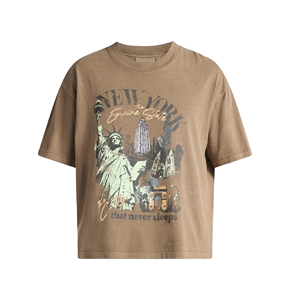 เสื้อยืดแขนสั้นสีเทาเข้มสำหรับผู้ชายไซส์ใหญ่ พิมพ์ลาย New York City of Dreams คอกลม ผ้าเจอร์ซีย์ลำลอง สำหรับผู้ชาย - Product Image 4