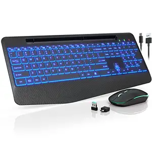 7 color Backlit Multi-Device Rechargeable Office Bluetooth wireless Keyboard Mouse combo for Mac Windows