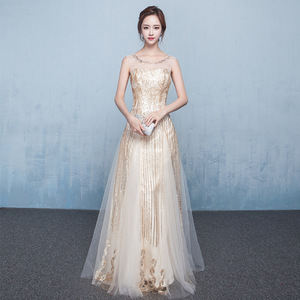 Elegant <b>Sequined</b> Evening Gown Women's Long A-Line Chiffon Dress Scoop Neck Empire Waistline For Banquets Hostess Social Events - Product Image 1