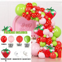 Arche de ballons en latex motif fraise avec impression sérigraphiée pour anniversaire, baby shower, décoration intérieure, décorations de fête de mariage