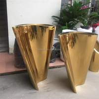 Pot Bunga Luar Ruangan Besar dari Logam Baja Buatan Tangan, Vas Lantai Emas untuk Dekorasi Tanaman Pohon Taman untuk Restoran