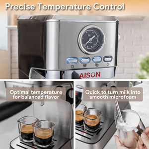 Ý 20 bar ulka bơm thép không gỉ màu đen nhà ở Espresso Máy pha cà phê với sữa Frother hơi nước - Product Image 6