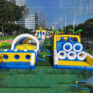 Pista de obstáculos inflable de PVC ecológica barata para adultos y niños con parque infantil de pared de escalada - Product Image 1