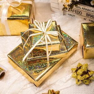 Yarcony Gold Wrapping Paper Roll 17 Inch X 33 Feet Holographic Star Pattern Double Side Metallized Paper For Holiday Gift <b>Wrap</b> - Product Image 5