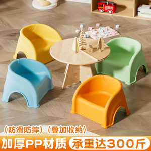 Children's Chair <b>Plastic</b> Stackable Non Slip <b>Stool</b> For Bathroom Bedroom Living Room Home Use Mint Green Orange Yellow Blue - Product Image 2