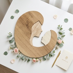 Décoration murale créative en bois en forme de croissant mère-enfant pour la fête des mères, cadeau en gros - Product Image 4
