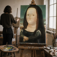 Tableau mural Mona Lisa obèse peint à la main, caricature amusante, portrait style pop, décoration moderne pour la maison, le bureau, le salon, cadeau