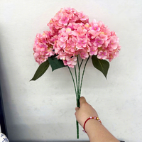 Bouquet d'hortensias artificiels jaunes à 5 têtes, fleurs artificielles en soie et plastique pour la décoration de la maison et des mariages