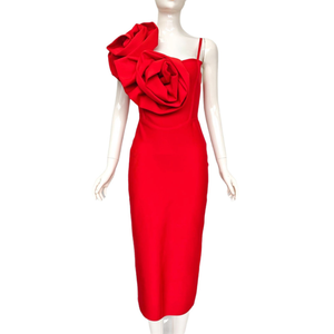 Abito <span class=keywords><strong>midi</strong></span> da donna sexy con <span class=keywords><strong>fiori</strong></span> 3D decorativi, spalline sottili, senza maniche, aderente, scollato sulla schiena, alla moda per feste - Vestidos - Product Image 6