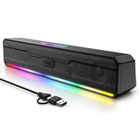 Barre de son de bureau 1Mii Bluetooth avec double interface Type-C/USB, haut-parleurs filaires et lumières LED respirantes, barre de son gaming pour PC