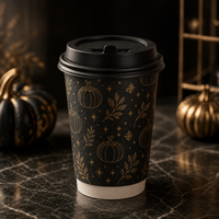 Gobelet en papier à double paroi Ghost, logo personnalisé imprimé, croissant de lune, kraft, isolé, résistant à la chaleur, cidre de pomme, 8 oz, directement de l'usine