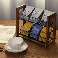 Organisateur de sachets de café et de sucre en fer et bois pour bar à domicile, support de rangement pour sachets de thé pour salon, étagère de rangement en bois