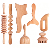Ensemble de massage en bois de hêtre naturel : Rouleau de massage en bois, Masseur à tête champignon, Planche de Gua Sha, Ventouse de thérapie en bois suédoise