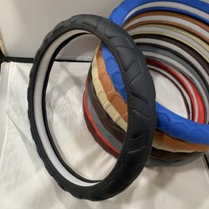 Housse de <span class=keywords><strong>volant</strong></span> en <span class=keywords><strong>cuir</strong></span> noir gaufré respirante, accessoires pour voiture, housse de <span class=keywords><strong>volant</strong></span> - Product Image 2