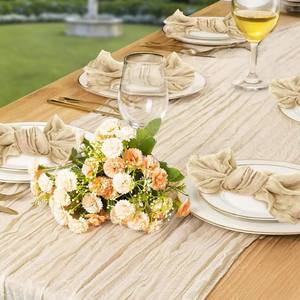 Serviettes en lin <span class=keywords><strong>de</strong></span> mousseline écologiques faites à la main RUNXI, beige, vert sauge, bohème, plissées, 50x50 cm, carrées, rustiques, décoration <span class=keywords><strong>de</strong></span> mariage personnalisée - Product Image 3