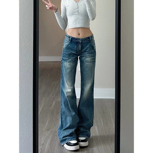 กางเกงยีนส์เอวสูงย้อนยุคของผู้หญิง2025กางเกงขากว้างหลวมกางเกงถูตรงระบายอากาศสไตล์อเมริกัน - Product Image 2