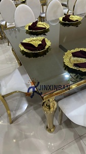 Tiệc Cưới Hình chữ nhật Tiệc Bàn hiện đại sang trọng thép không gỉ gương vàng kính đầu bảng đám cưới - Product Image 5