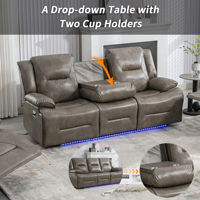 Ensemble de canapés inclinables pour home cinéma, style minimaliste, avec structure métallique, revêtement en cuir PU, inclinables manuellement 3+2+1, et bande lumineuse LED