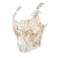 Corset bustier grande taille style vintage à fleurs dorées pour femme avec bretelles à nouer