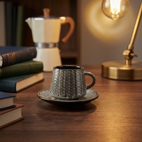 Ensemble tasse et soucoupe en porcelaine céramique blanche crème légère ST, tasses à expresso et soucoupes, pour l'hôtellerie, les salles de banquet et usage domestique intensif
