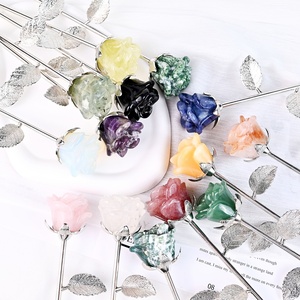 Wholesale Crystal Craft Spiritual Healing Stone Rose Quartz Amethyst Bud Crystal Rose Flower for Gift