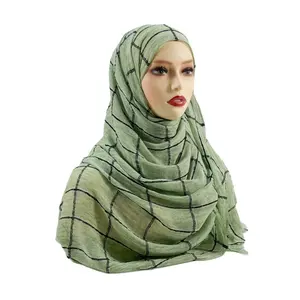 Wholesale Retro Fashion Women Dirty-dyed Plaid Whisker Shawl Viscose Cotton Knit Bandana Scarfs Modal Turban Hijab Musulman