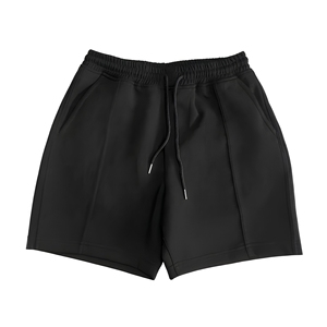 Shorts décontractés pour hommes, noirs, unis, à cordon de serrage, taille mi-haute, respirants, en polyester - Product Image 1