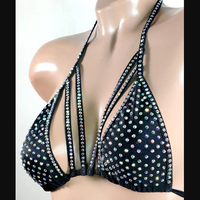 Usine en gros OEM prix polyester matériel Sexy femmes blanc AB strass haut dames exotique décapant tenues porter
