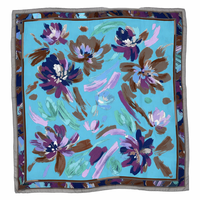 Pañuelo Ligero Personalizado con Diseño de Bloques de Color y Logotipo, en Azul Turquesa y Marrón, Pañuelos Personalizados para Mujer