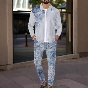Completo Sportivo da <span class=keywords><strong>Uomo</strong></span> Stile Vintage, Giacca <span class=keywords><strong>Slim</strong></span>-<span class=keywords><strong>fit</strong></span> con Zip e Tasche, Tessuto Lavorato a Maglia con Motivo Stampato - Product Image 6
