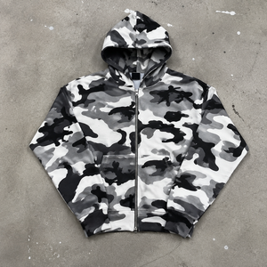 <span class=keywords><strong>Felpa</strong></span> con <span class=keywords><strong>Zip</strong></span> in Spugna Francese <span class=keywords><strong>Bianca</strong></span> 100% Cotone Felpe Personalizzate con Motivo Mimetico - Product Image 1