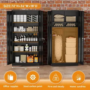 Gabinete de Almacenamiento Comercial Moderno de Acero de 72 Pulgadas con Cerradura, 4 <span class=keywords><strong>Estantes</strong></span> Ajustables, 2 Puertas y Cerradura <span class=keywords><strong>para</strong></span> Archivo de <span class=keywords><strong>Oficina</strong></span> y Garaje - Product Image 4