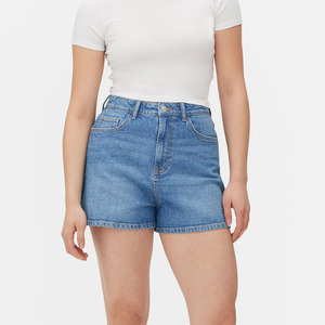Shorts en jean pour femme coupe droite, détails boutonnés, tissu respirant écologique, taille mi-haute, Spandex/Coton, impression numérique, délavage clair - Product Image 2