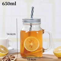 Drinkbeker 120ml 250ml 360ml 480ml 650ml 730ml Glazen Mason Jar met Handvat en Metalen Deksel en Rietje voor Fruitsap