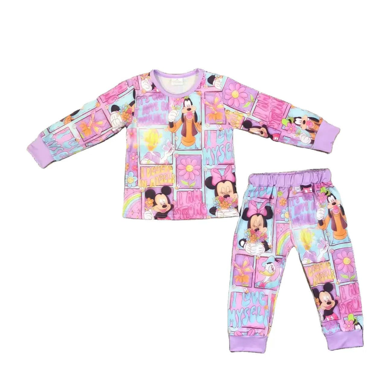 Toptan yeni gelenler çocuklar için kıyafet fare baskı pembe giysi hoodie set iki parçalı kıyafetler bebek giyim setleri