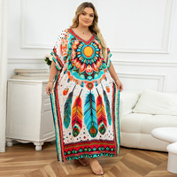 Robe longue bohème ample pour femme grande taille, imprimé papillon, col en V, manches chauve-souris, style caftan, paréo de plage, tenue de villégiature