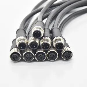 A coded Male female 4 pin circular waterproof straight plug M12 cable molding connector