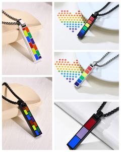 Collar de arcoíris personalizado, joyería de moda, collares Lgbt Gay <span class=keywords><strong>Bisexual</strong></span> de acero inoxidable, collar con colgante de barra de orgullo para hombres - Product Image 2