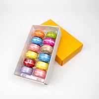 Boîte pliante en papier jaune personnalisé, pour cookies macarons chocolat, avec insertion de clapet en plastique transparent, 12 pièces