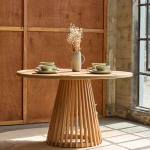 <span class=keywords><strong>Mesa</strong></span> de Comedor Redonda de Madera Maciza de Lujo Moderno, 4, 6, 8 Plazas, <span class=keywords><strong>Mesa</strong></span> de Salón <span class=keywords><strong>y</strong></span> Comedor con Tablones <span class=keywords><strong>y</strong></span> Vigas en Color Natural - Product Image 3