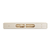 Mueble de TV Moderno y Minimalista, Color Crema, Mueble de Suelo para Sala de Estar, Mueble de TV Nórdico de Madera Maciza con Acabado Lacado de Lujo y Vidrio