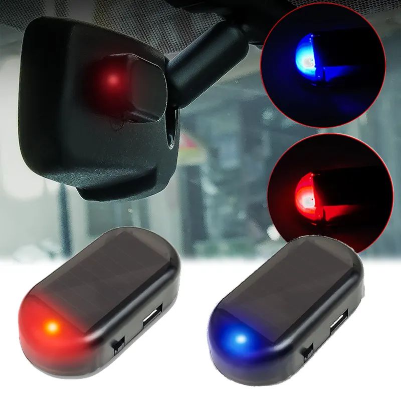 Wireless Cars Alarm System Security Warning Lamp Auto Inside LED Flashing Lights Red and Blue Solar Car Fake Security Light