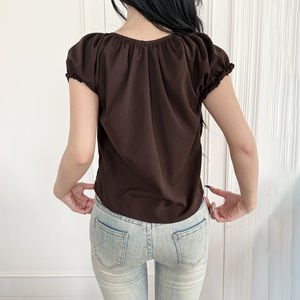 Camiseta Básica de Cuello Redondo, Corte Regular, Transpirable, Ecológica, de Verano, Tejida en Poliéster, para Mujer, de Color Puro, Casual, Favorecedora, de Manga Corta - Product Image 5