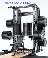 Rack de Squat Smith Multifonctionnel avec Barres de Traction et de Dip, Banc de Musculation Commercial en Acier, Charge Maximale 155 kg pour Disques de Poids